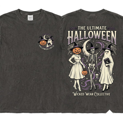 Spooky Girl Squad Skeleton Ghost Pumpkin Halloween Unisex Wash T-Shirt