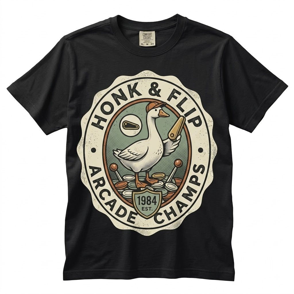 Funny Pinball Goose Retro Arcade Gamer Silly Duck Animal Machine Vintage Graphic Apparel Adult Unisex TShirt