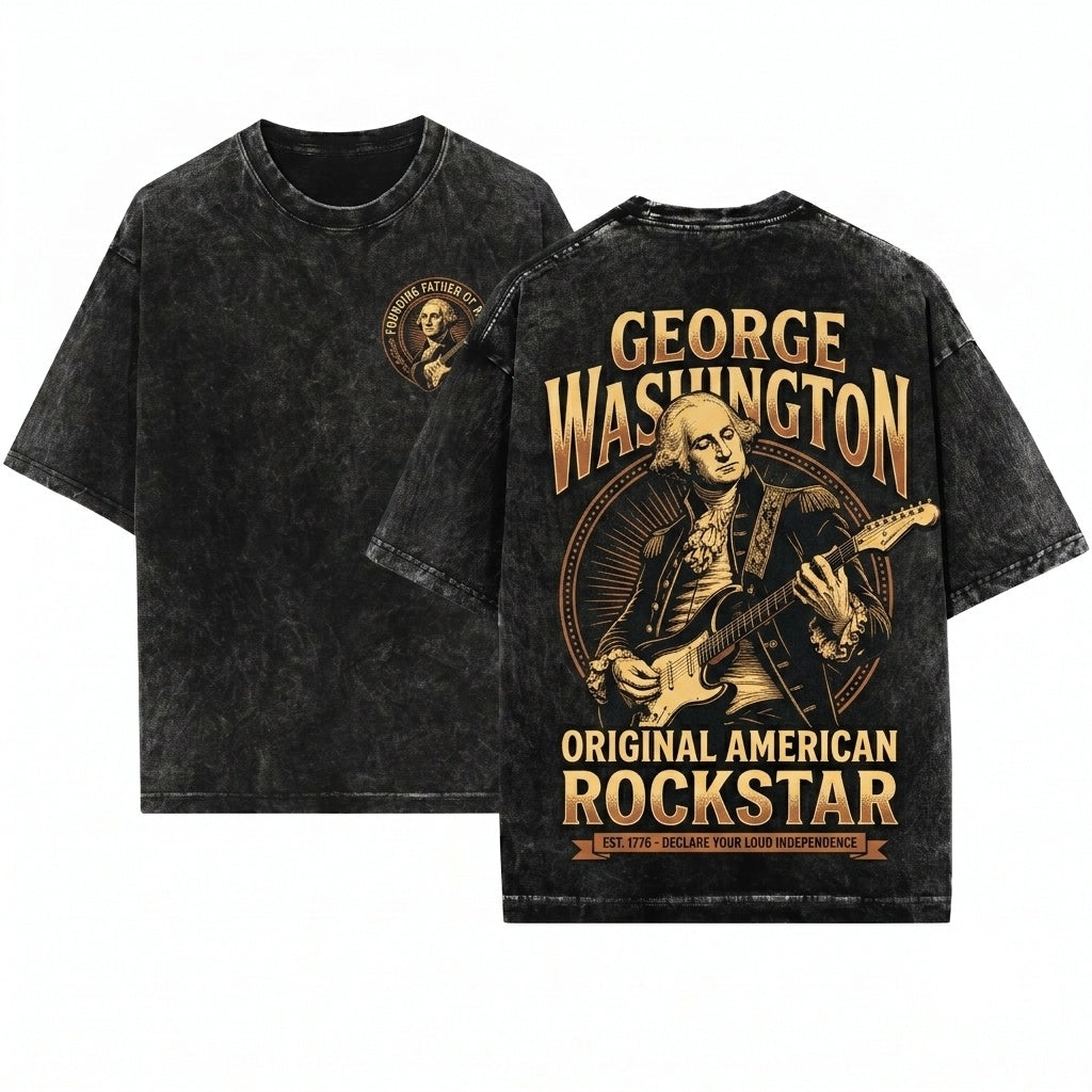 George Washington Distressed Guitar Patriotic Vintage America 4th Of July Concert Unisex Wash T-Shirt