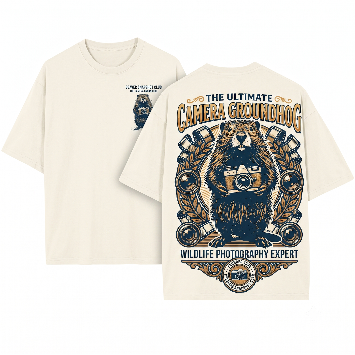 Vintage Beaver Camera Retro Wildlife Photography Cute Film Animal Nature Lover Unisex Heavyweight Garment-Dyed T-Shirt