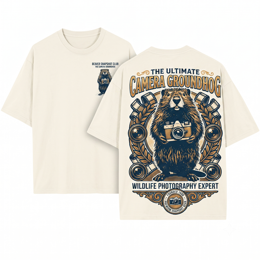 Vintage Beaver Camera Retro Wildlife Photography Cute Film Animal Nature Lover Unisex Heavyweight Garment-Dyed T-Shirt