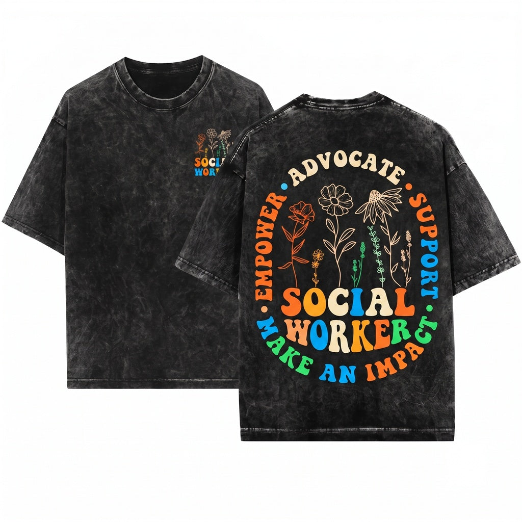Retro Groovy School Social Work Gift Crewneck Apparel Unisex Wash T-Shirt