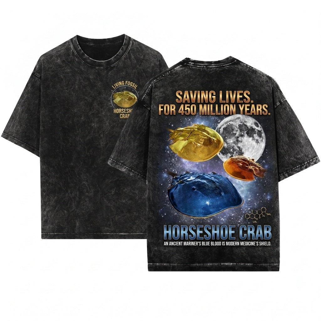 Vintage Three Horseshoe Crab Moon Limulus Cosmic Galaxy Marine Biology Ocean Lover Graphic Gift Unisex Wash T-Shirt