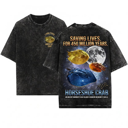 Vintage Three Horseshoe Crab Moon Limulus Cosmic Galaxy Marine Biology Ocean Lover Graphic Gift Unisex Wash T-Shirt