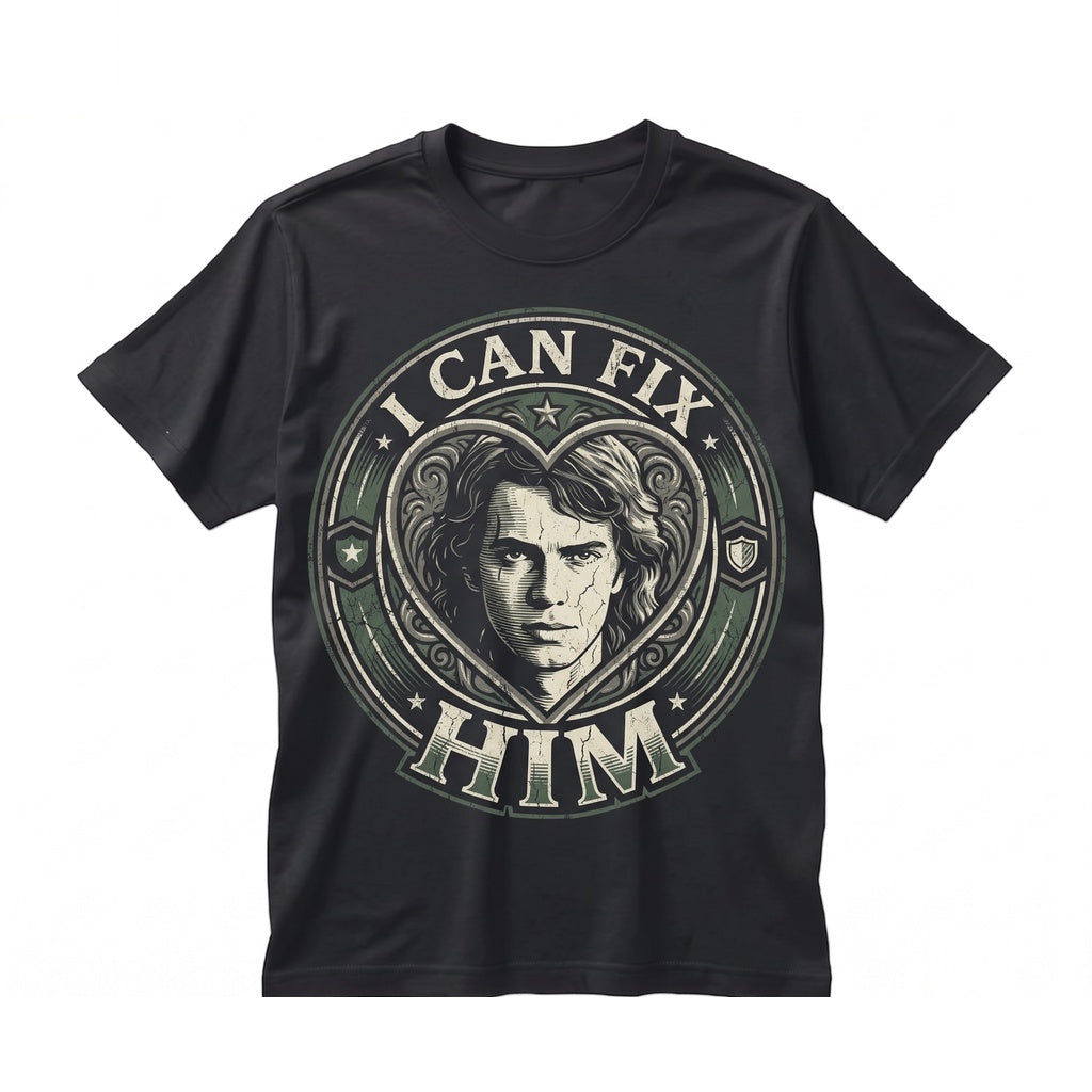 Oversized Anakin Skywalker I Can Fix Him Funny Sci-Fi Graphic Apparel for Her, Cute Space Romance Lover Unisex TShirt