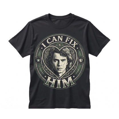 Oversized Anakin Skywalker I Can Fix Him Funny Sci-Fi Graphic Apparel for Her, Cute Space Romance Lover Unisex TShirt