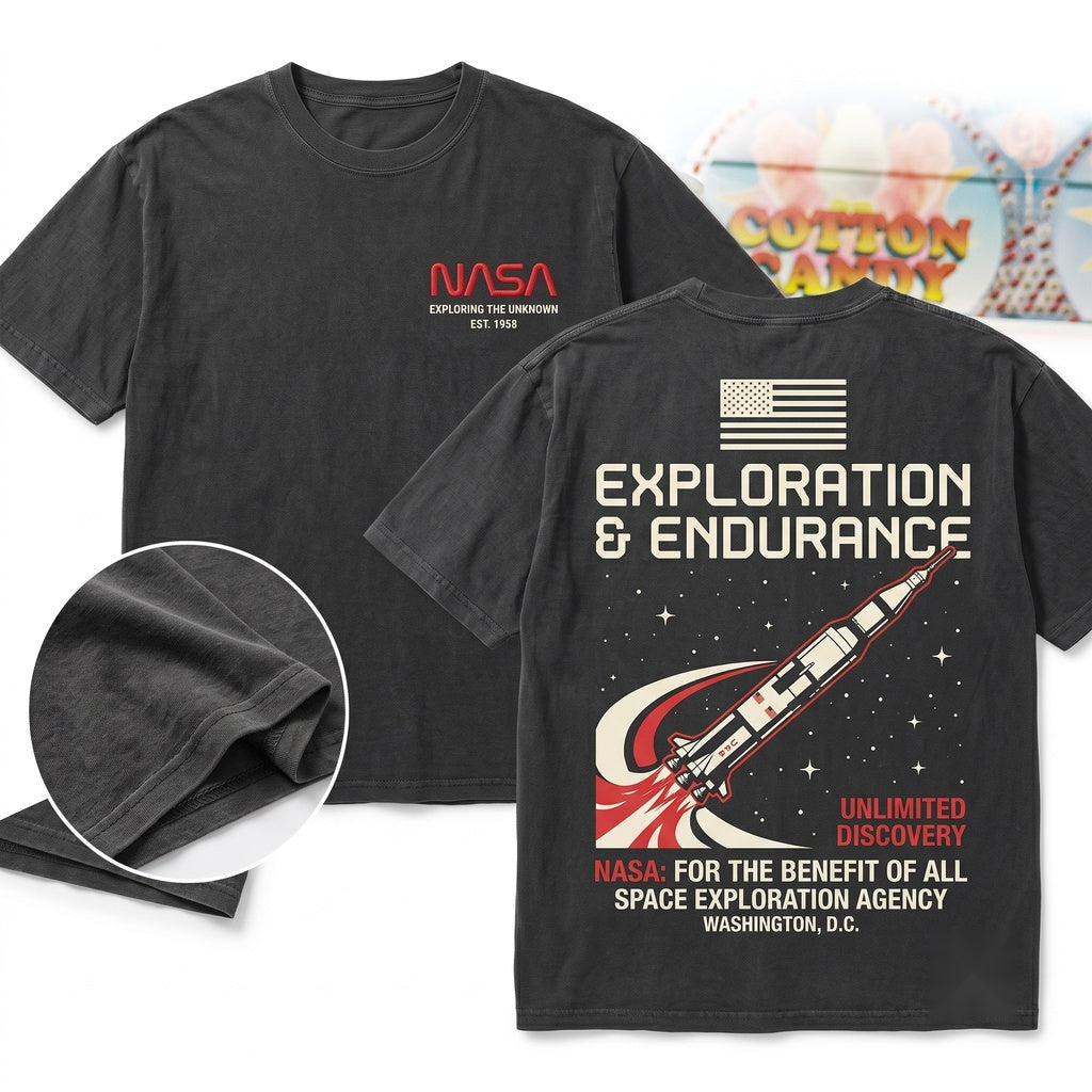 Space Exploration Graphic Retro Science Streetwear Unisex Wash T-Shirt