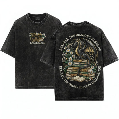 Dragon Daisies Embroidered Book Lover Cozy Gildan 18000 Gift Unisex Wash T-Shirt