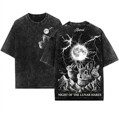 Dark Gothic Bunny Howling Moon Silly Rabbit Easter Vintage 90s Animal Apparel Unisex Wash T-Shirt
