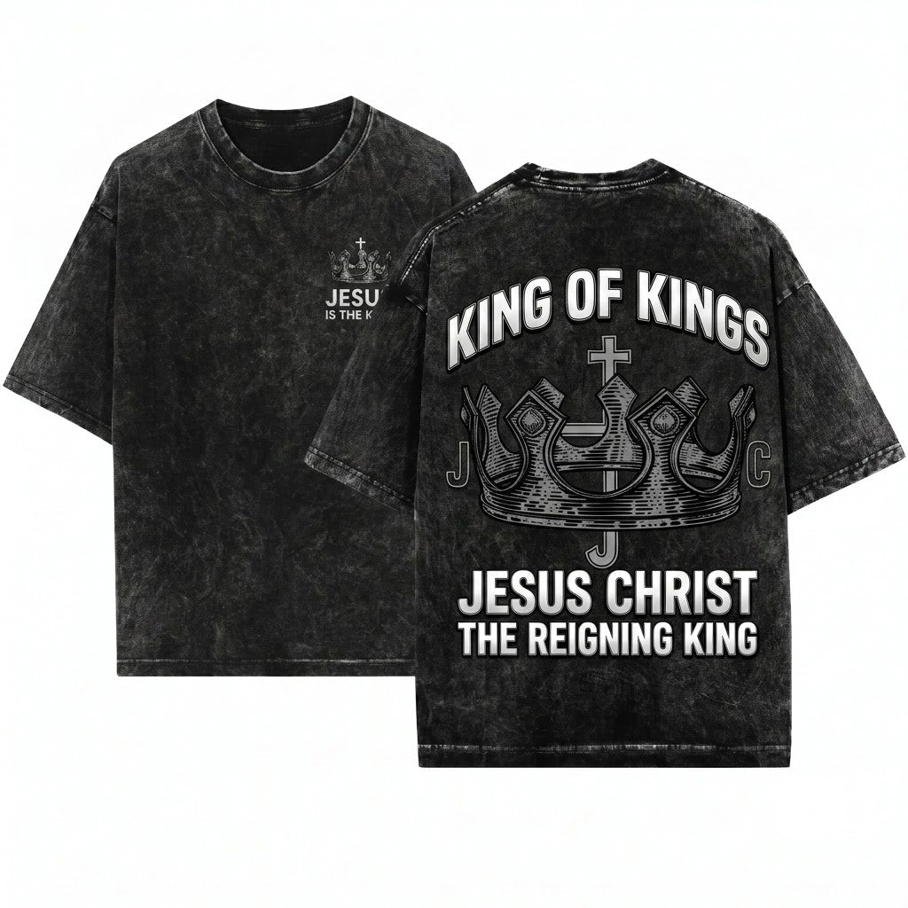 Jesus Is The King Crown Graphic Christian Faith Unisex Wash T-Shirt