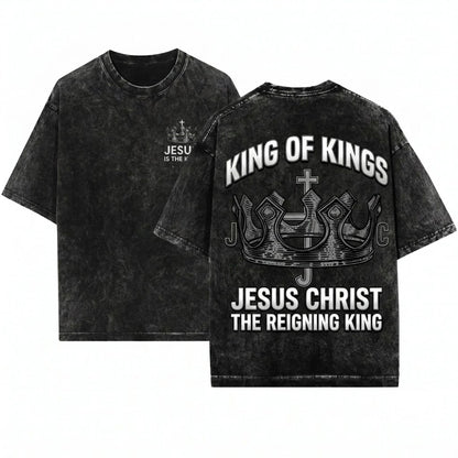 Jesus Is The King Crown Graphic Christian Faith Unisex Wash T-Shirt
