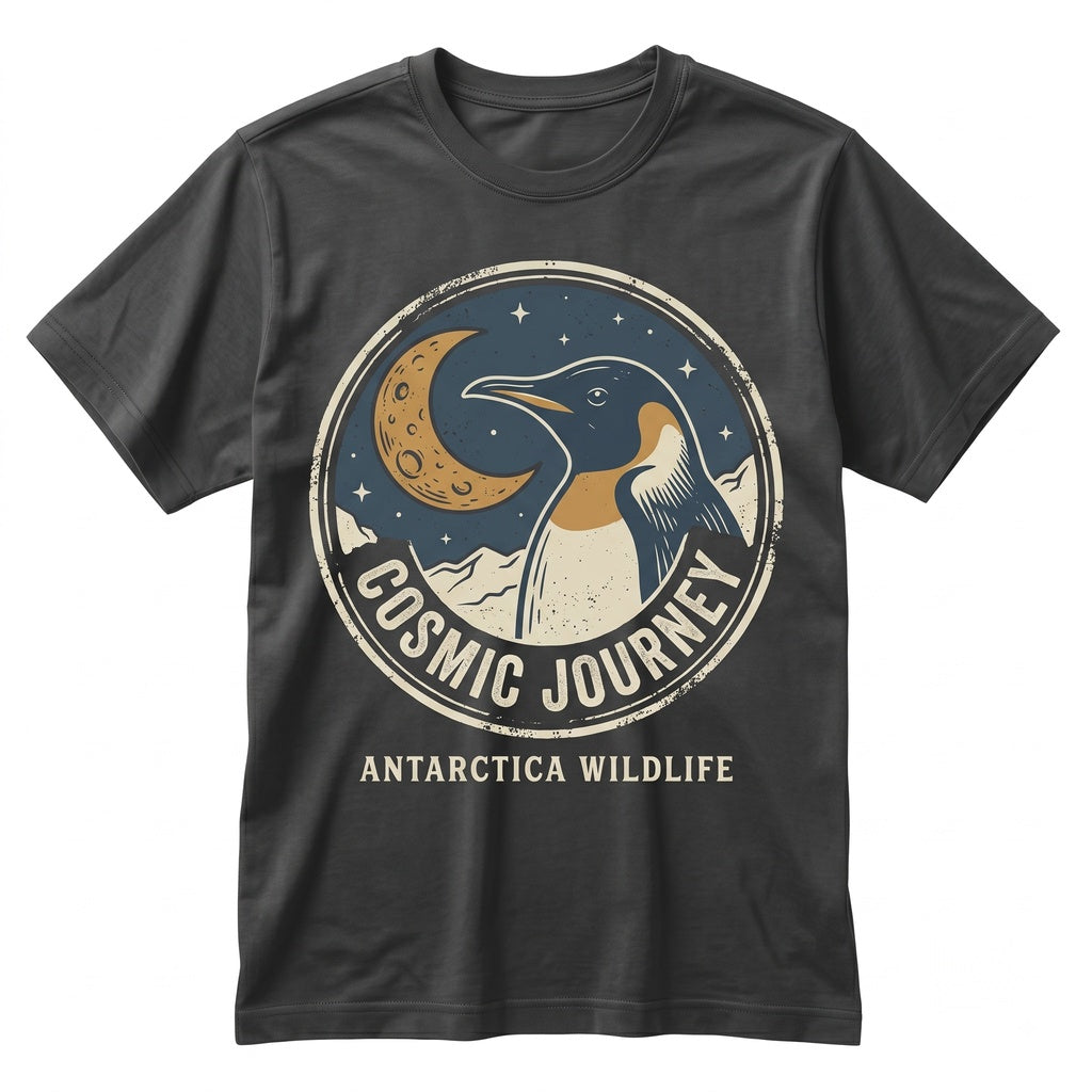 Emperor Penguin Howling at Full Moon Vintage Arctic Wildlife Graphic Retro 90s Nature Illustration Unisex TShirt