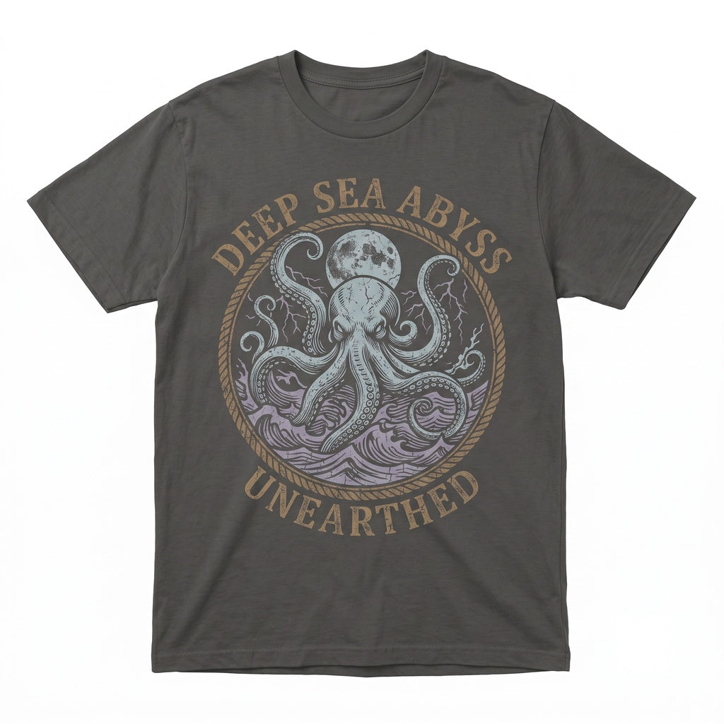 Vintage Octopus Lightning Moon Ocean Graphic Gothic Marine Life Sea Monster Men Women Unisex TShirt