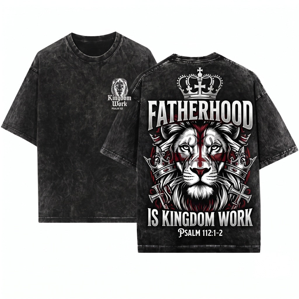 Christian Lion Dad Bible Verse Fathers Day Church Faith Kingdom Work Unisex Wash T-Shirt