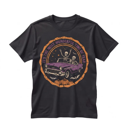 Vintage Halloween Skeleton Car Funny Spooky Season Retro Gothic Graphic Unisex TShirt
