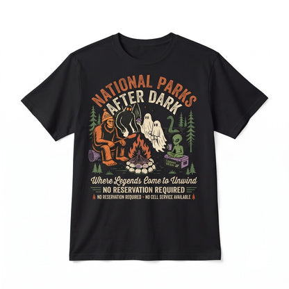 Wilderness Park Cryptid Camping Bigfoot Mothman Ghost Alien Graphic Unisex TShirt