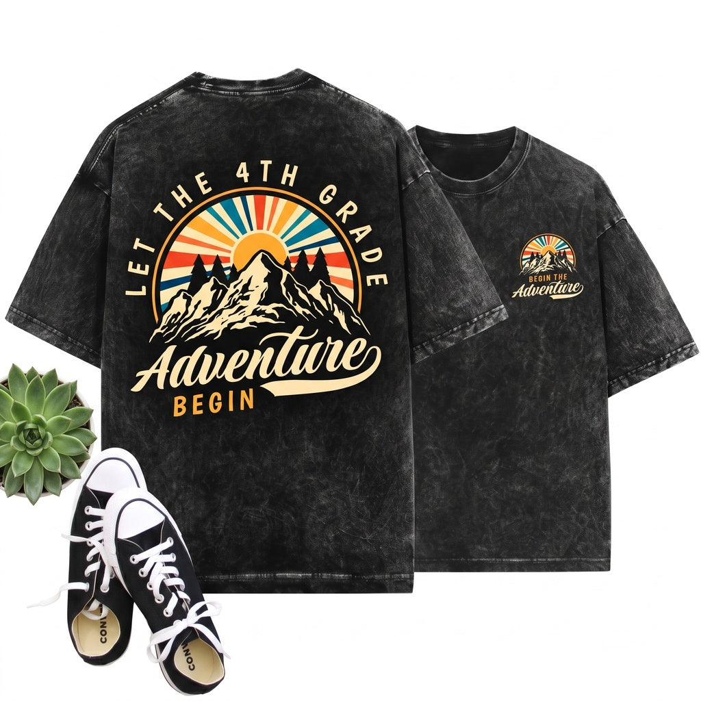 Fourth 4th Grade Adventure Begins School Student Class Graduation Present Boys Girls Unisex Wash T-Shirt