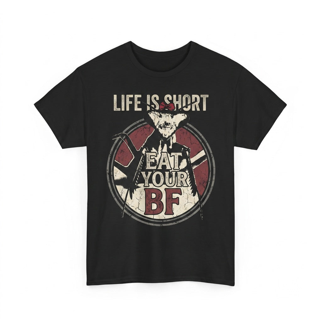 Life is Short PrayLife Is Short Praying Mantis Japanese Graphic Cotton Short Sleeve Unisex TShirt