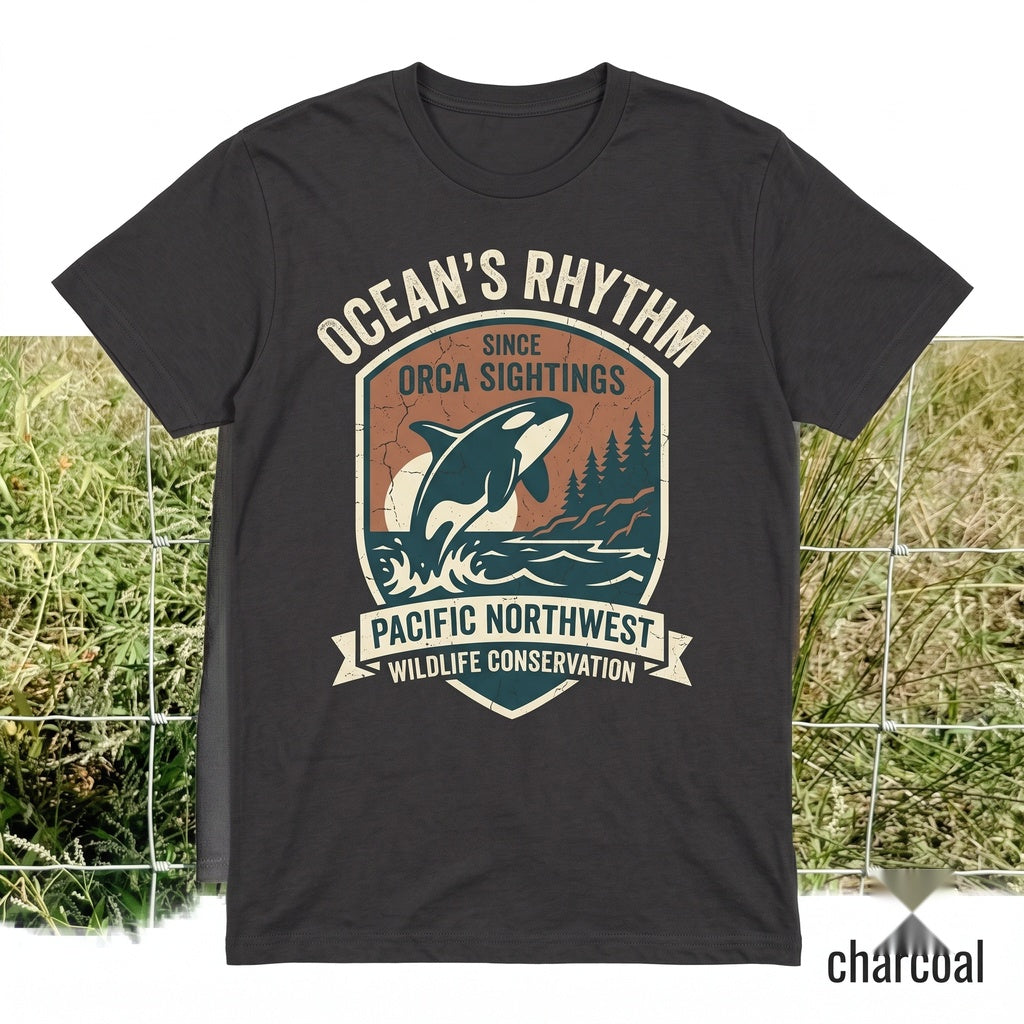 Vintage Orca Whale Ocean Sunset Graphic Coastal Marine Wildlife Pacific Nature Sea Life Gift Unisex TShirt