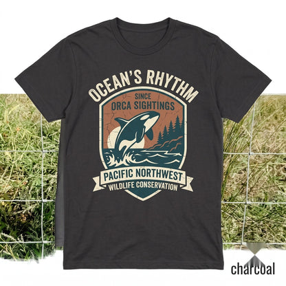 Vintage Orca Whale Ocean Sunset Graphic Coastal Marine Wildlife Pacific Nature Sea Life Gift Unisex TShirt