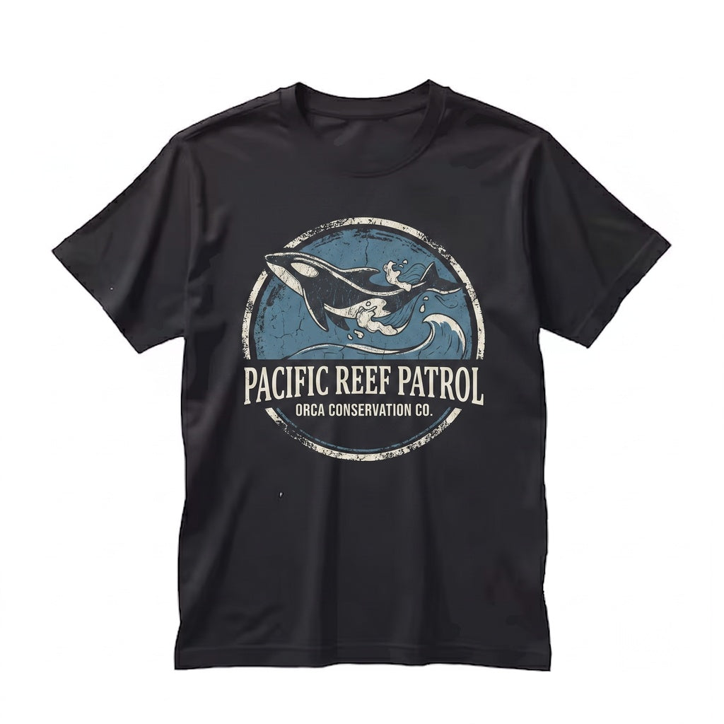 Embroidered Orca Whale Waves Ocean Beach Pacific Northwest Seattle Summer Oversized Gifts for Women Unisex TShirt