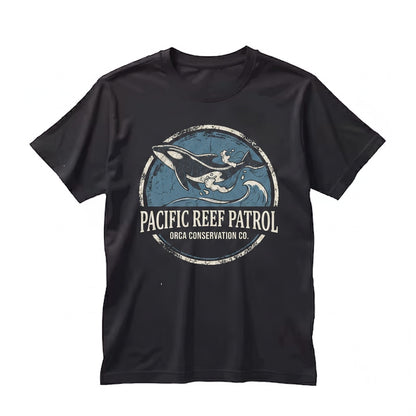 Embroidered Orca Whale Waves Ocean Beach Pacific Northwest Seattle Summer Oversized Gifts for Women Unisex TShirt