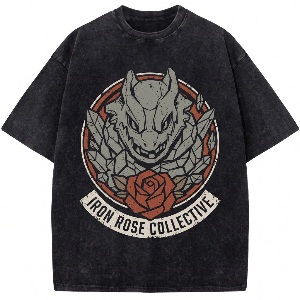 Vintage Steelix Washed Graphic Anime Oversized Retro Gamer Streetwear Unisex TShirt
