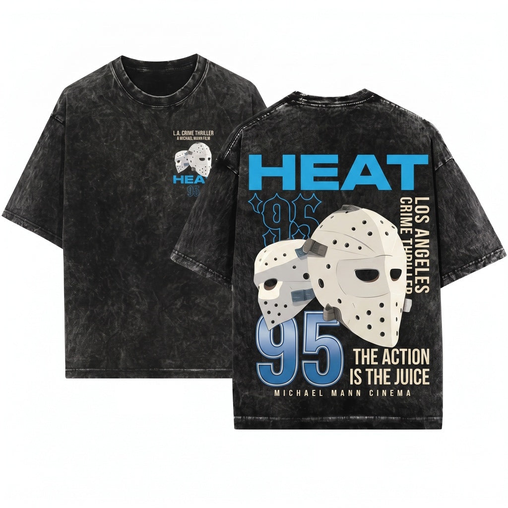 1995 Retro Heist Action Bank Robbery Hockey Mask Vintage Graphic Clothing Top Unisex Wash T-Shirt