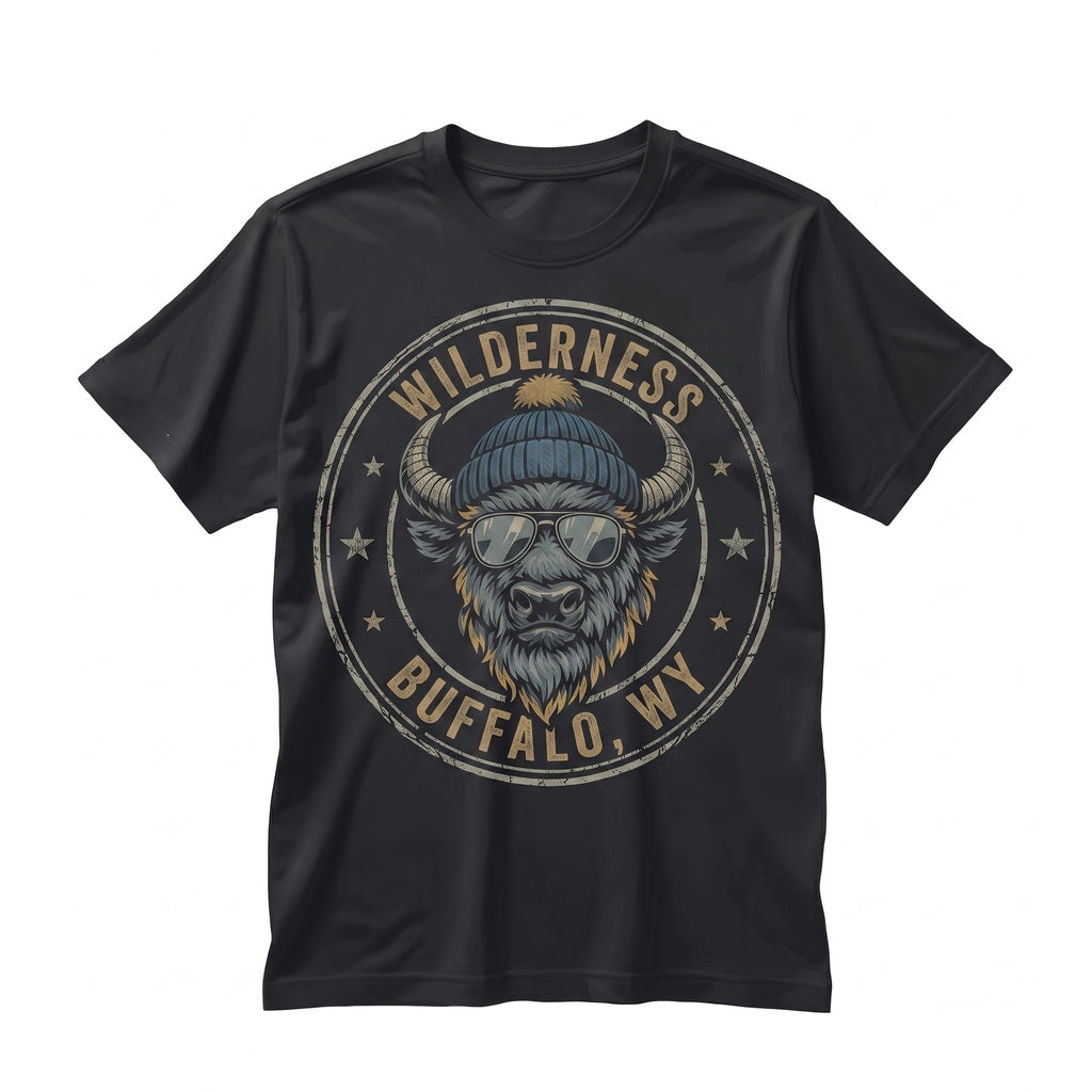 Cool Funny Buffalo Sunglasses Beanie Graphic Retro Western Animal Casual Unisex TShirt