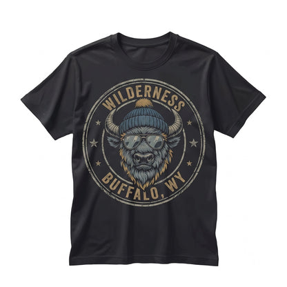 Cool Funny Buffalo Sunglasses Beanie Graphic Retro Western Animal Casual Unisex TShirt