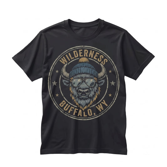 Cool Funny Buffalo Sunglasses Beanie Graphic Retro Western Animal Casual Unisex TShirt