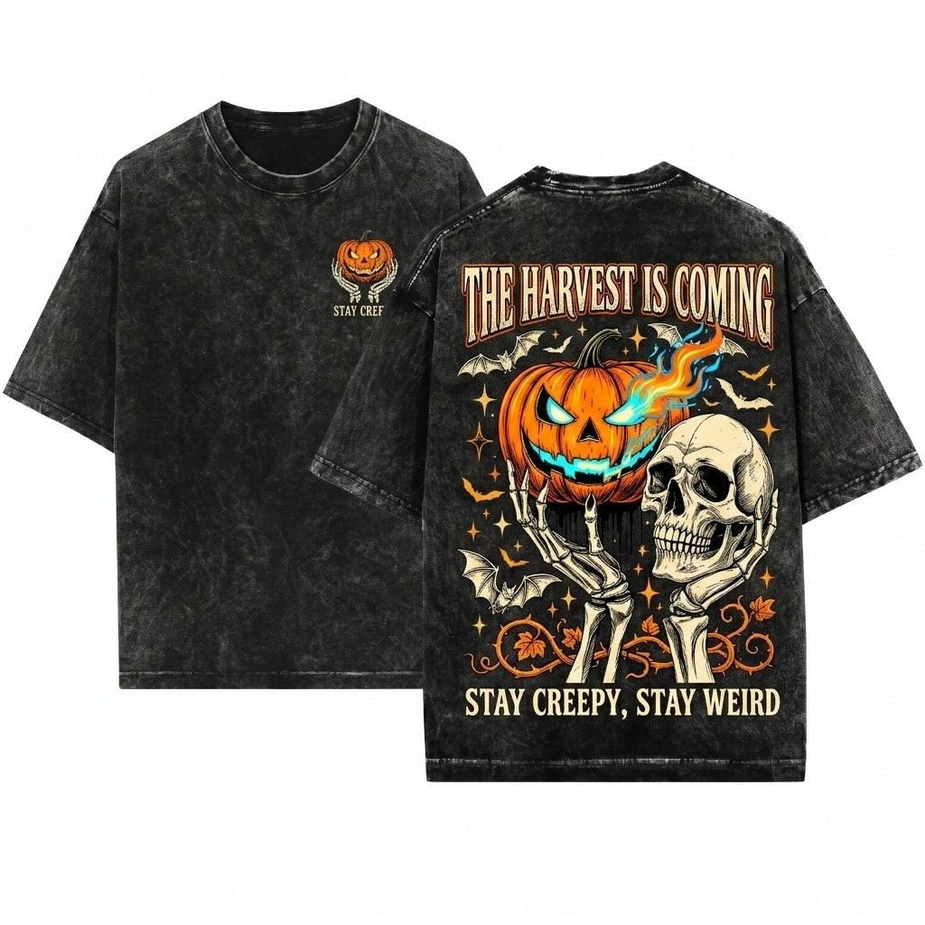 Vintage Halloween Retro Skeleton Pumpkin Graphic Stay Creepy Top Unisex Wash T-Shirt
