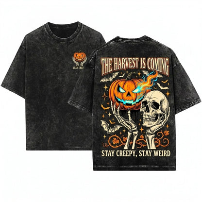 Vintage Halloween Retro Skeleton Pumpkin Graphic Stay Creepy Top Unisex Wash T-Shirt