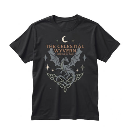 Embroidered Moon and Dragon Fantasy Bookish Celestial Witch Vibes Gothic Graphic Apparel Unisex TShirt