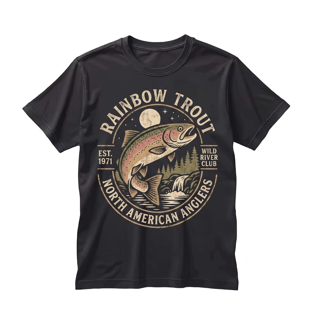 Funny Rainbow Trout Howling at Full Moon Fishing Gift Vintage 90s Retro Animal Graphic Unisex TShirt