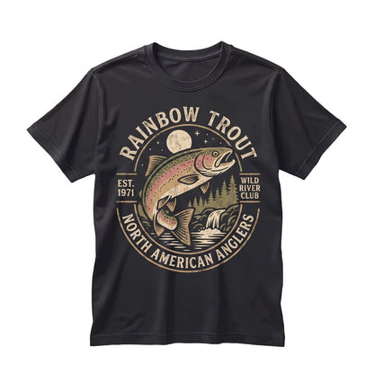Funny Rainbow Trout Howling at Full Moon Fishing Gift Vintage 90s Retro Animal Graphic Unisex TShirt