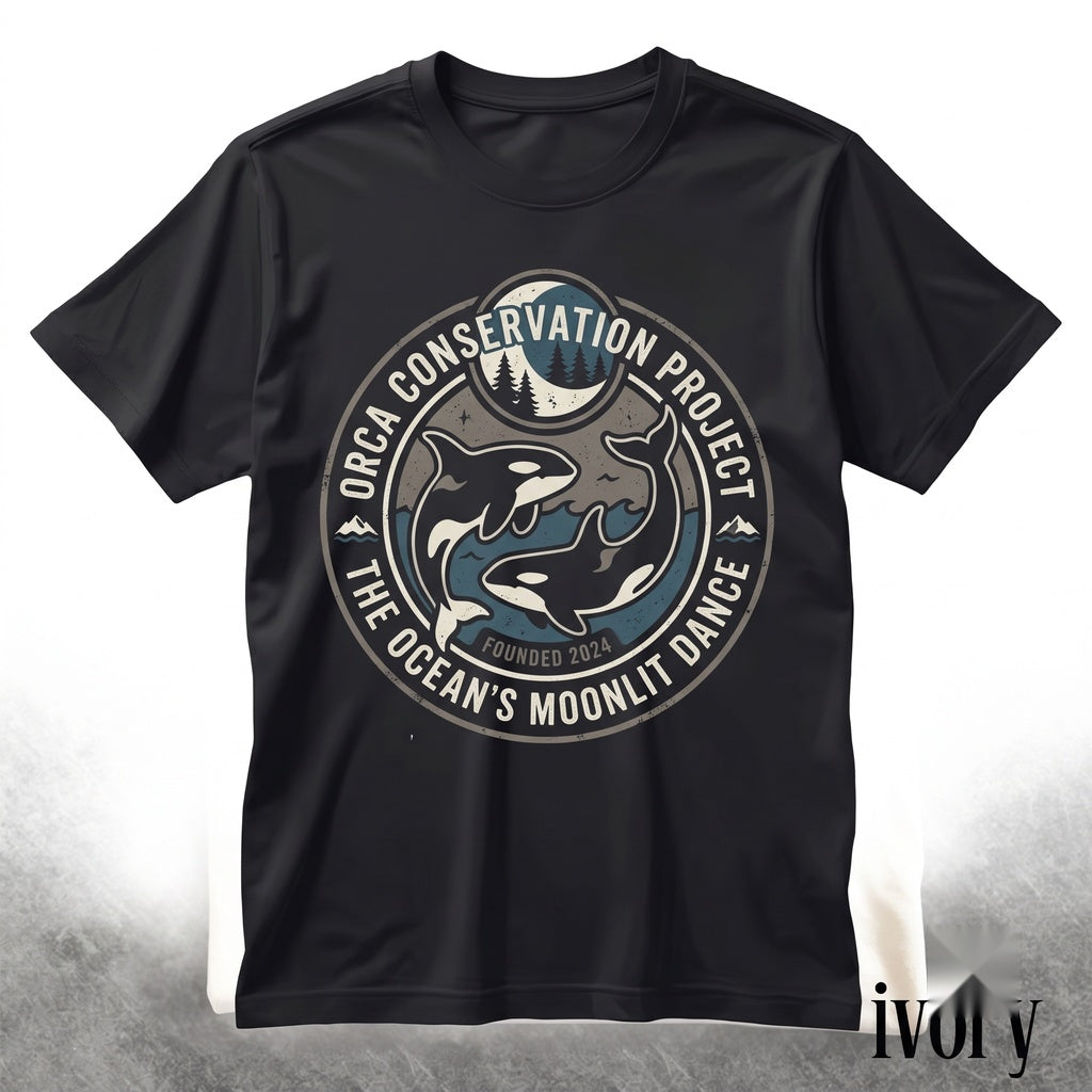 Vintage Orca Moonlit Ocean Graphic Retro Coastal Marine Nature Apparel Unisex TShirt