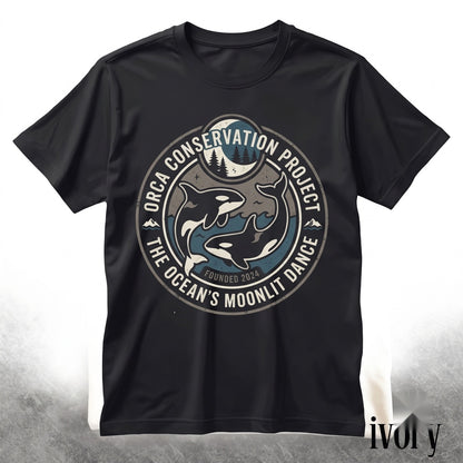Vintage Orca Moonlit Ocean Graphic Retro Coastal Marine Nature Apparel Unisex TShirt