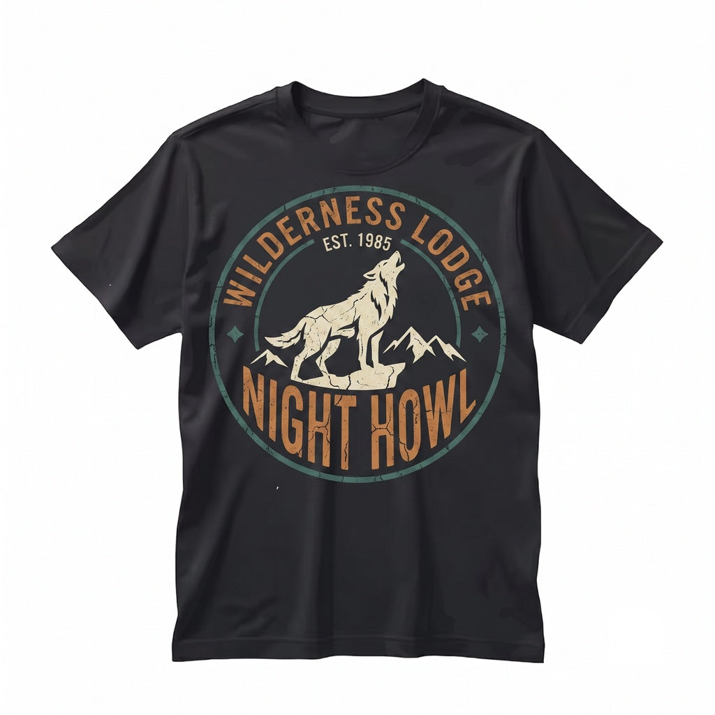 Vintage Howling Wolf Orange Moon Dark Mountain Forest Wildlife Graphic Gift Unisex TShirt