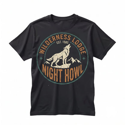 Vintage Howling Wolf Orange Moon Dark Mountain Forest Wildlife Graphic Gift Unisex TShirt