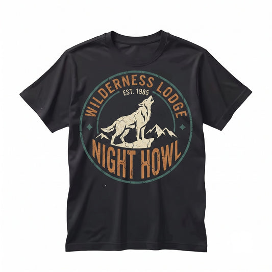 Vintage Howling Wolf Orange Moon Dark Mountain Forest Wildlife Graphic Gift Unisex TShirt