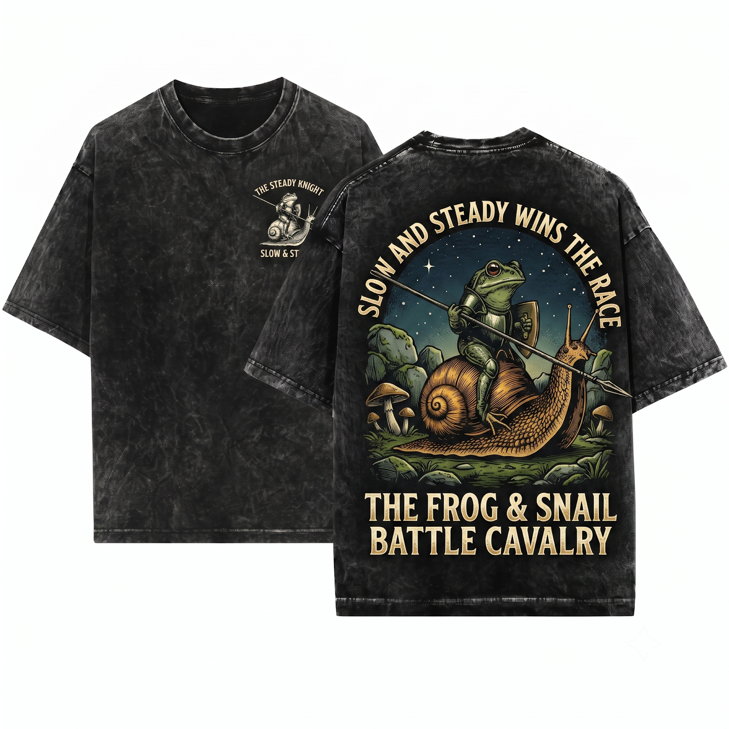 Retro Frog Knight Riding Snail Shirt Funny Toad Meme Grimdark Dark Art Gift Unisex Heavyweight Garment-Dyed T-Shirt
