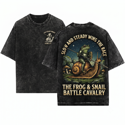 Retro Frog Knight Riding Snail Shirt Funny Toad Meme Grimdark Dark Art Gift Unisex Heavyweight Garment-Dyed T-Shirt