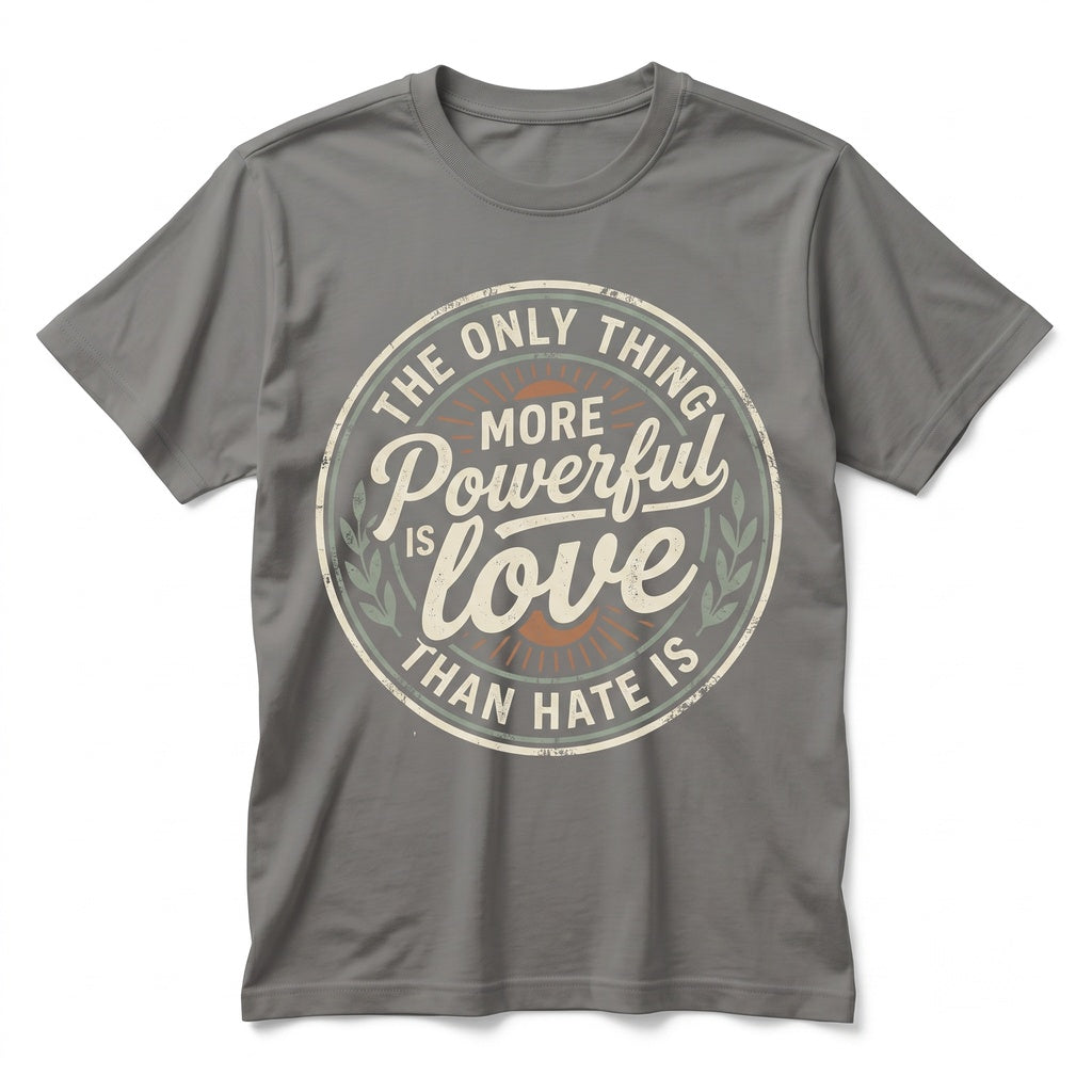 The Only Thing More Powerful Than Hate Is Love Inspirational Quote Gift Positive Message Graphic Apparel Unisex TShirt
