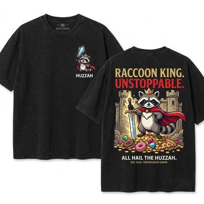 Huzzah Raccoon Embroidered Medieval Crewneck Funny Ren Faire DnD Chaotic Good Gamer Gift Unisex Wash T-Shirt
