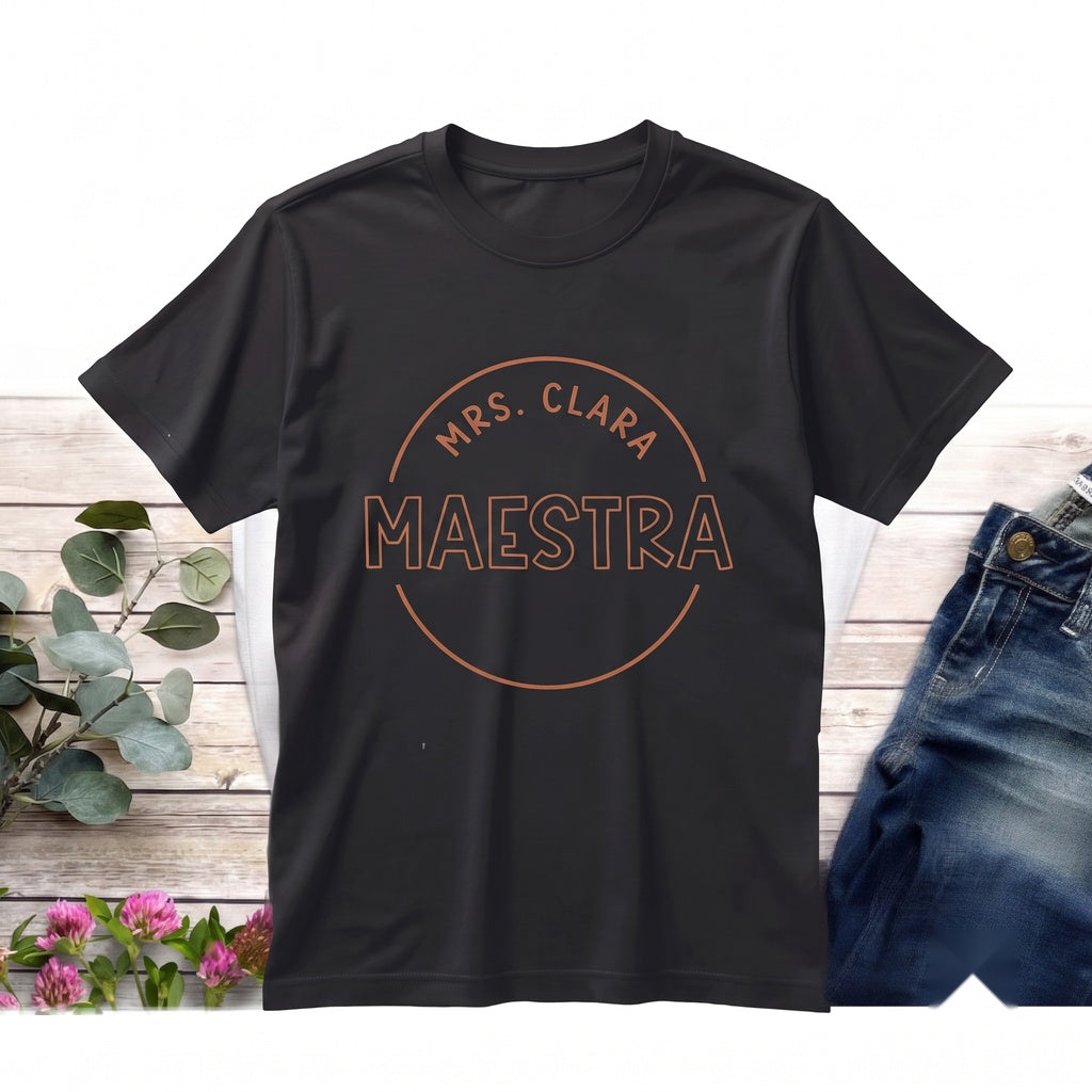 Personalized Maestra Spanish Teacher Gift Custom Bilingual Educator Apparel Graphic Unisex TShirt