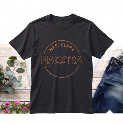 Personalized Maestra Spanish Teacher Gift Custom Bilingual Educator Apparel Graphic Unisex TShirt