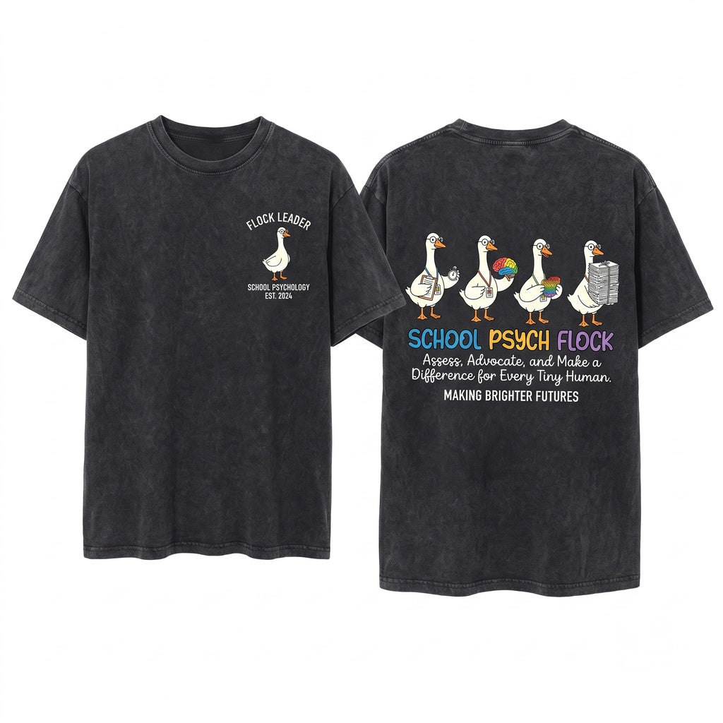 School Psychologist Goose Clipboard Brain Pop It Paperwork SPED Assessment Humor Graphic Unisex Wash T-Shirt