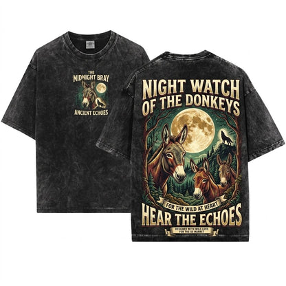 Vintage Donkey Full Moon Retro Graphic Apparel Three Animals Lover Farmer Gift 90s Unisex Wash T-Shirt