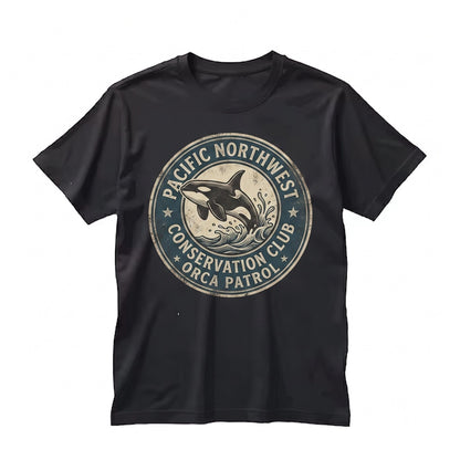 Embroidered Orca Whale Waves Ocean Beach Pacific Northwest Seattle Summer Oversized Gifts for Women Unisex TShirt
